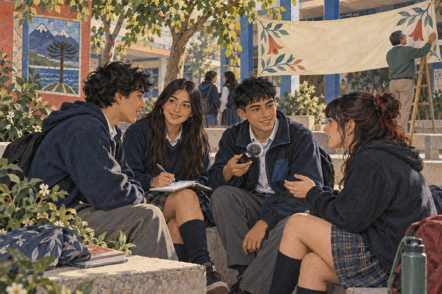 Grupo escolar ficticio. Sustituye esta ilustración con IA por una fotografía autorizada de tu curso.