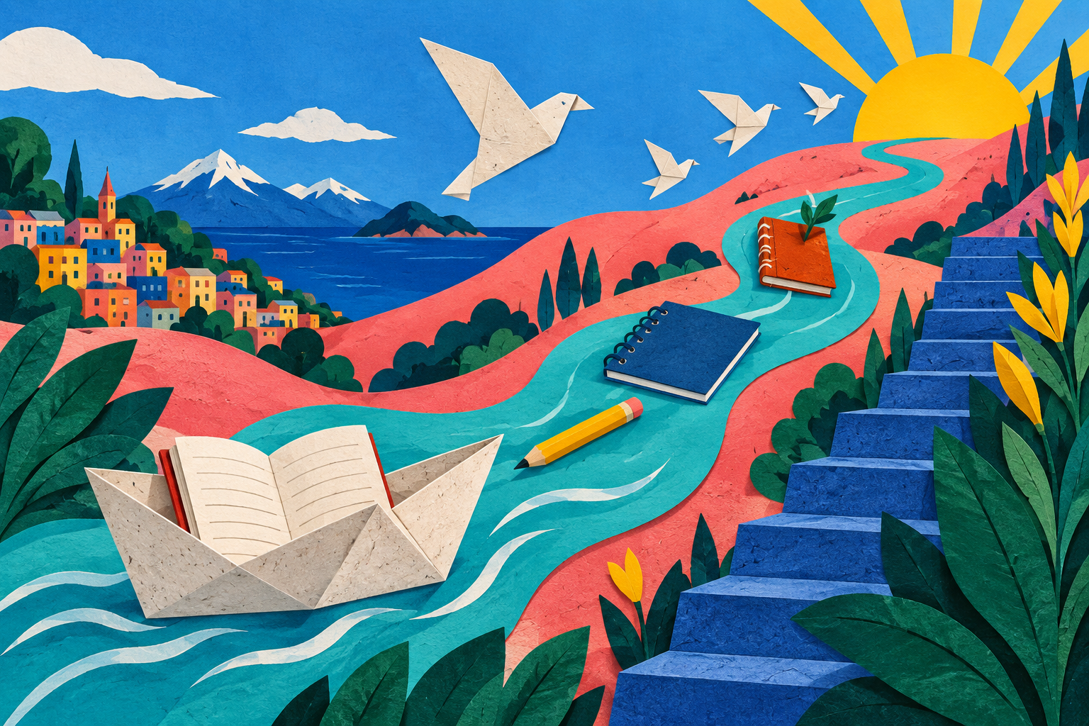 El barco de papel como símbolo de una trayectoria. Ilustración original con IA.