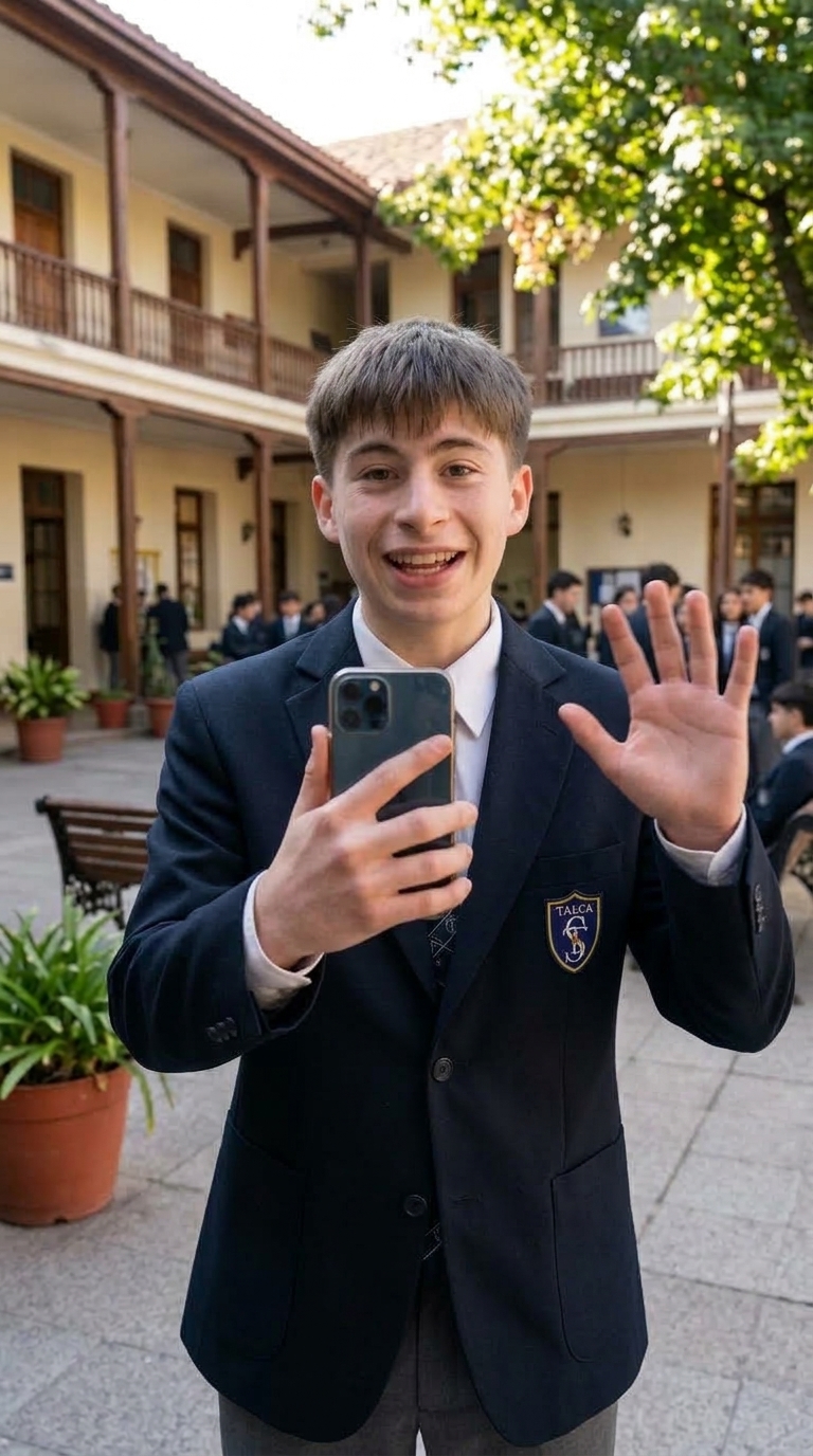 Estudiante del Colegio Salesianos Talca grabando vlog en formato vertical