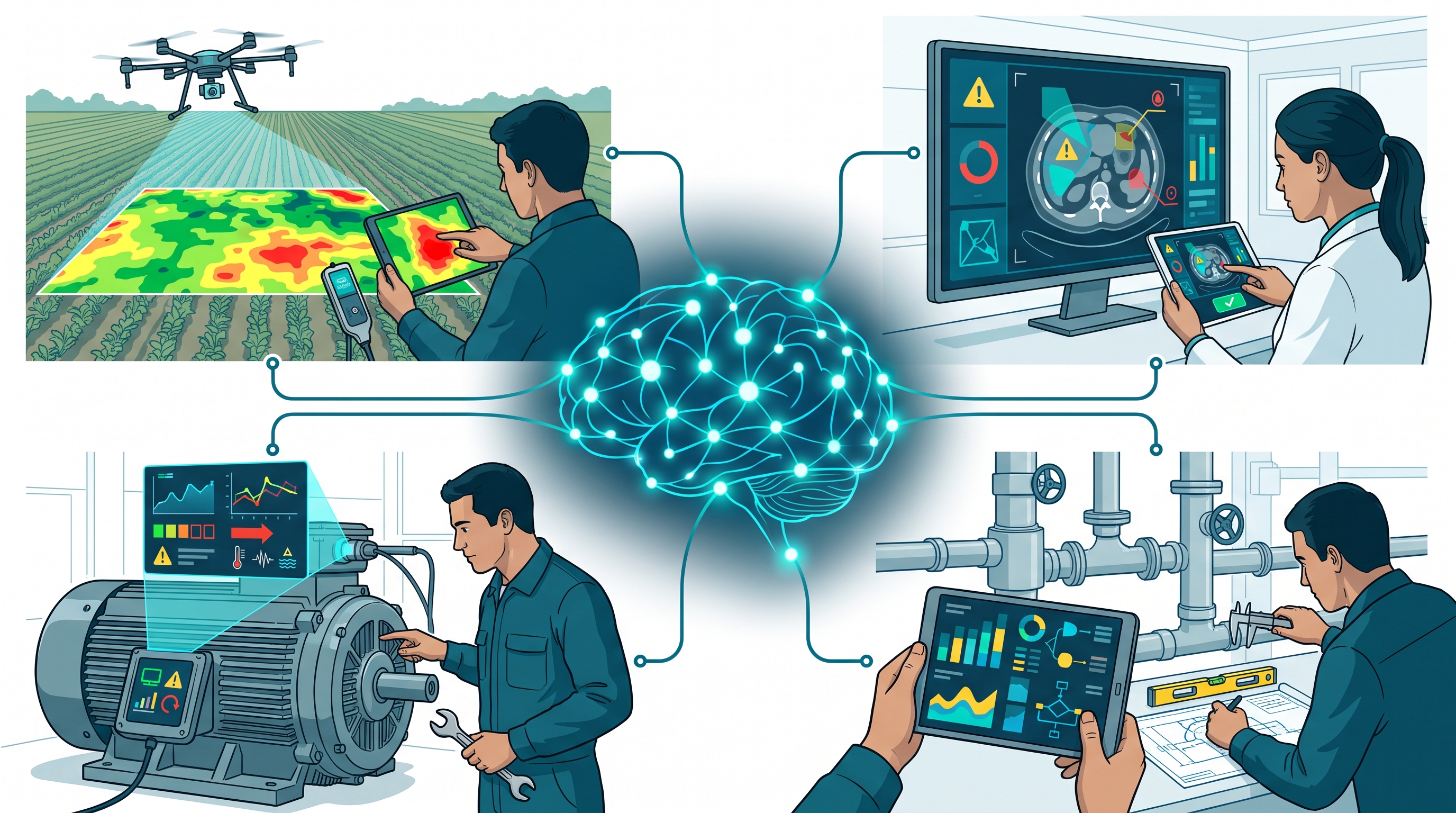 Drones agrícolas, apoyo a imágenes médicas y mantenimiento técnico asistidos por inteligencia artificial